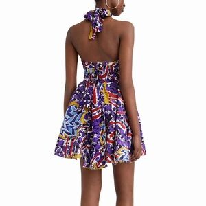 Desigual Multicolored Halter Bow Dress with Pockets | Size Medium
